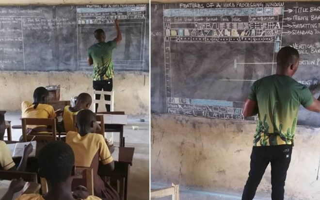 Microsoft hứa tặng máy tính cho thầy giáo vẽ màn hình MS Word lên bảng ảnh 1