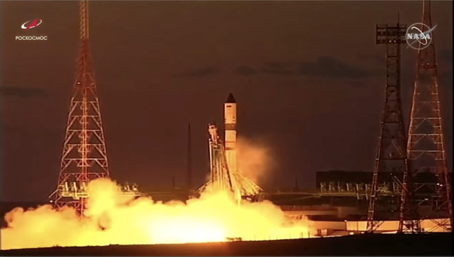 Tên lửa đẩy Soyuz mang theo tàu vũ trụ Tiến bộ. (Nguồn: space.com) Nga phóng thành công tàu vũ trụ chở đồ tiếp tế lên Trạm ISS ảnh 1