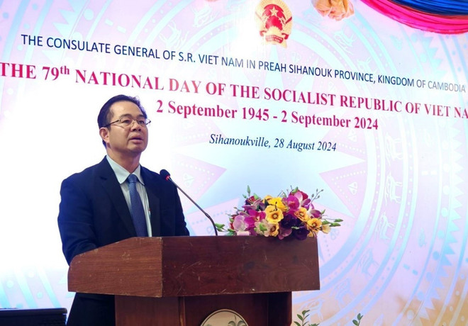 Tỉnh trưởng tỉnh Preah Sihanouk Mang Sineth phát biểu tại sự kiện. (Ảnh: Hoàng Minh/TTXVN) ttxvn_ky_niem_79_nam_quoc_khanh_viet_nam_tai_tinh_preah_sihanouk_campuchia2.jpg
