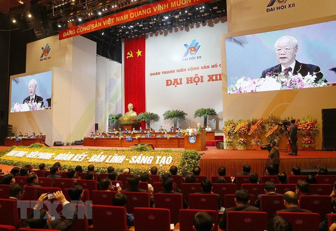Tổng Bí thư Nguyễn Phú Trọng phát biểu chỉ đạo tại Đại hội đại biểu toàn quốc Đoàn Thanh niên Cộng sản Hồ Chí Minh. (Ảnh: Trí Dũng/TTXVN) Phát biểu của Tổng Bí thư tại Đại hội Đoàn toàn quốc lần thứ XII ảnh 1