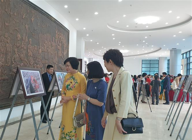 Các đại biểu tham quan Triển lãm ảnh "Việt Nam - Nhật Bản qua ống kính 4B". (Ảnh: Nguyễn Cúc/TTXVN) Ngày hội giới thiệu những tinh túy văn hóa của Việt Nam và Nhật Bản ảnh 1