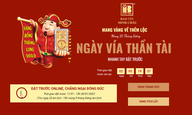 Bảo Tín Minh Châu cho phép khách hàng đặt mua trước online để tránh tình trạng đông đúc. (Ảnh chụp màn hình) Đa dạng các mẫu mã, sản phẩm vàng cho dịp vía Thần Tài năm Quý Mão ảnh 1