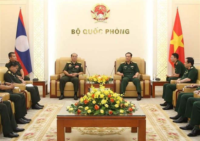 Quang cảnh buổi tiếp. (Ảnh: Hồng Pha/TTXVN phát) Tăng cường hợp tác giữa tổng cục hậu cần quân đội Việt Nam-Lào ảnh 1
