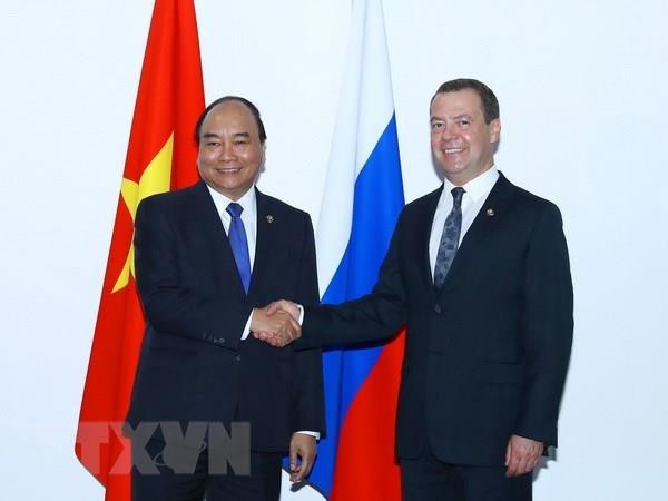 Thủ tướng Nguyễn Xuân Phúc gặp Thủ tướng Nga Dmitry Medvedev hồi tháng 11/2017. (Ảnh: Thống Nhất/TTXVN) Quan hệ đối tác chiến lược toàn diện Việt Nam-LB Nga đi vào thực chất ảnh 1