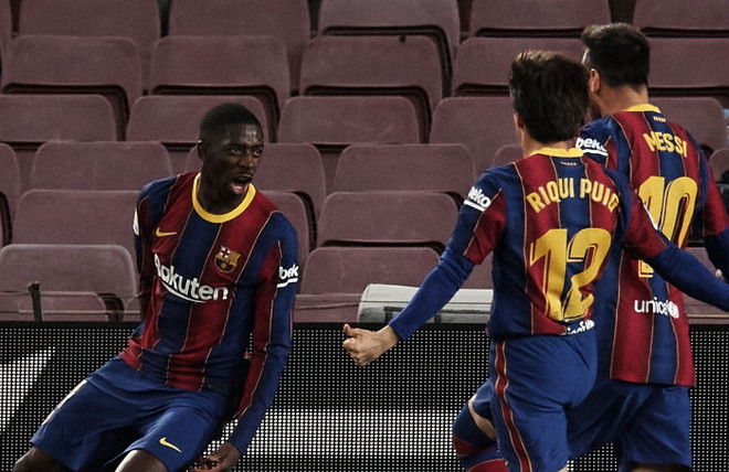 Demeble ghi bàn phút 90, Barcelona chỉ còn kém Atletico 1 điểm ảnh 1