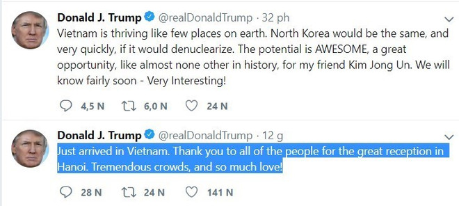 Tổng thống Mỹ Donald Trump cảm ơn Việt Nam vì sự đón tiếp nồng hậu ảnh 1
