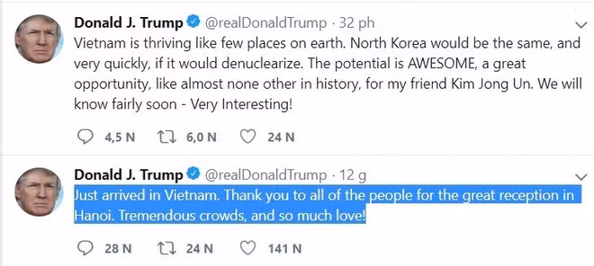 Tổng thống Mỹ Donald Trump cảm ơn Việt Nam vì sự đón tiếp nồng hậu ảnh 1