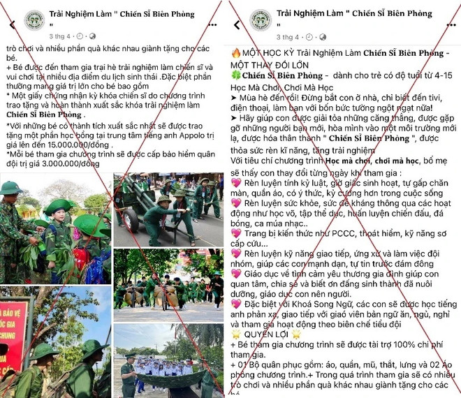 Công an khuyến cáo người dân cảnh giác trước bẫy lừa đảo từ các trang đăng ký trại Hè. (Nguồn: Công an thành phố Hà Nội) 3005traihe.jpg