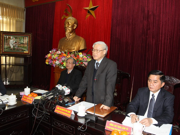 Tổng Bí thư Nguyễn Phú Trọng phát biểu tại buổi làm việc. (Ảnh: Trí Dũng/TTXVN) Thái Bình cần bứt phá đi lên từ thế mạnh nông nghiệp ảnh 1