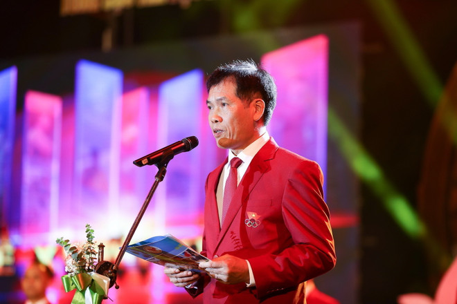 Phó Tổng Cục trưởng Tổng cục Thể dục thể thao Trần Đức Phấn phát biểu. (Ảnh: Trọng Đạt/TTXVN) Lễ xuất quân Đoàn Thể thao Việt Nam tham dự SEA Games 30 ảnh 2