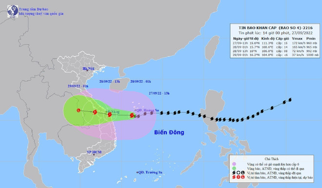 Bão số 4 cách khu vực đất liền Đà Nẵng-Quảng Ngãi khoảng 270km về phía Đông. (Ảnh: TTXVN phát) Ảnh hưởng bão số 4-Noru: Huyện đảo Lý Sơn đã có gió giật cấp 11 ảnh 1