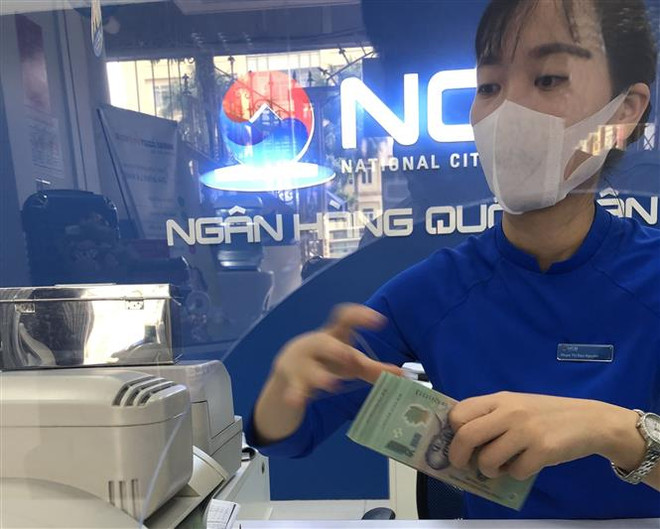 Hoạt động nghiệp vụ tại Ngân hàng TMCP Quốc Dân. (Ảnh: Trần Việt/TTXVN) Nghị quyết về chính sách tài khóa, tiền tệ hỗ trợ phục hồi kinh tế ảnh 2