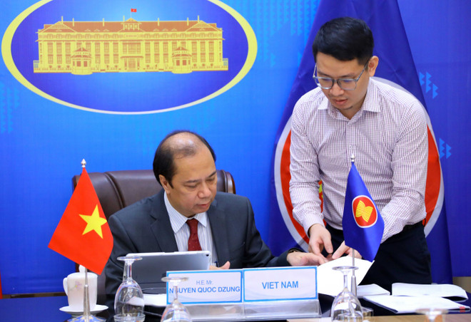 [Photo] Hội nghị trực tuyến các Quan chức cao cấp SOM ASEAN ảnh 1