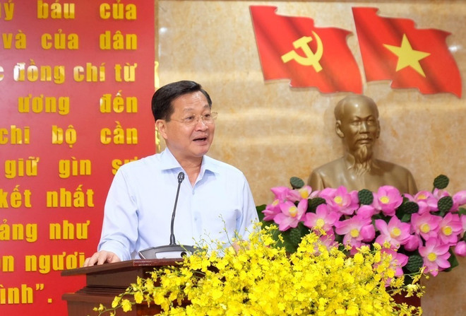 Phó Thủ tướng Lê Minh Khái phát biểu tại buổi làm việc với lãnh đạo tỉnh Bình Phước. (Ảnh: Sỹ Tuyên/TTXVN) Phó Thủ tướng: Bình Phước cần đẩy nhanh giải ngân vốn đầu tư công ảnh 1