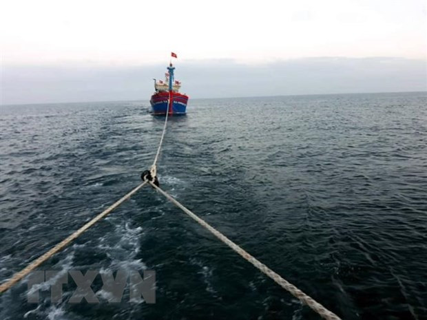 Lai dắt tàu cá Bình Định bị sự cố kỹ thuật về đất liền an toàn ảnh 1