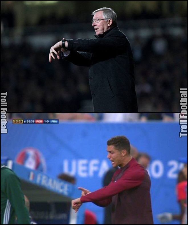 Quá sốt ruột, Ronaldo “bắt chước” hành động của Sir Alex ảnh 1