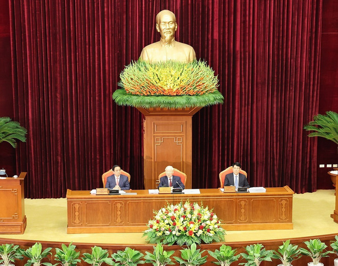 Tổng Bí thư Nguyễn Phú Trọng chủ trì và phát biểu khai mạc Hội nghị Trung ương lần thứ chín, khóa XIII. (Ảnh: Trí Dũng/ TTXVN) TTXVN_1605Tongbithu3.jpg