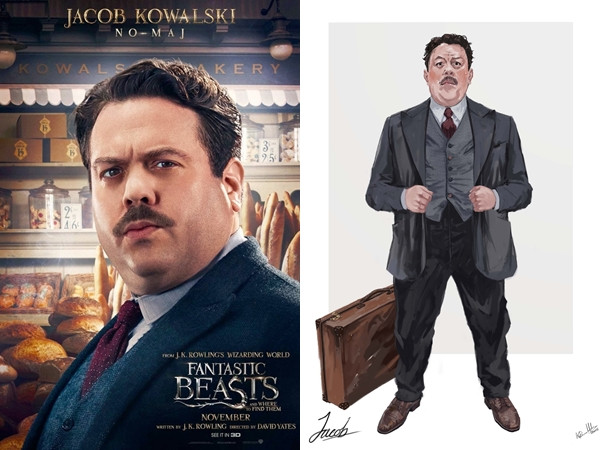 Jacob - một trong những thành viên thuộc nhóm No-Maj do nam diễn viên Dan Fogler vào vai được tạo hình khá tương thích với nhân vật trong nguyên tác. Thời trang phù thủy trong thế giới phép thuật Fantastic Beasts ảnh 6