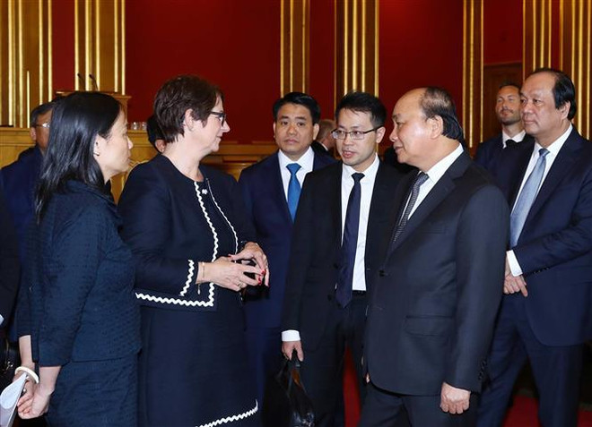Thủ tướng Nguyễn Xuân Phúc hội kiến Chủ tịch Quốc hội Na Uy, bà Tone Wilhelmsen Troen. (Ảnh: Thống Nhất/TTXVN) Quan hệ Việt Nam-Na Uy không ngừng được củng cố và mở rộng ảnh 2