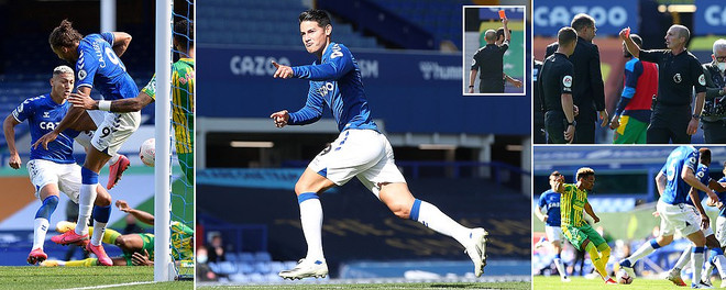 Everton lên ngôi đầu sau màn vùi dập West Brom. (Nguồn: Daily Mail) Calvert-Lewin và James Rodriguez tỏa sáng giúp Eveton thắng đậm 5-2 ảnh 1