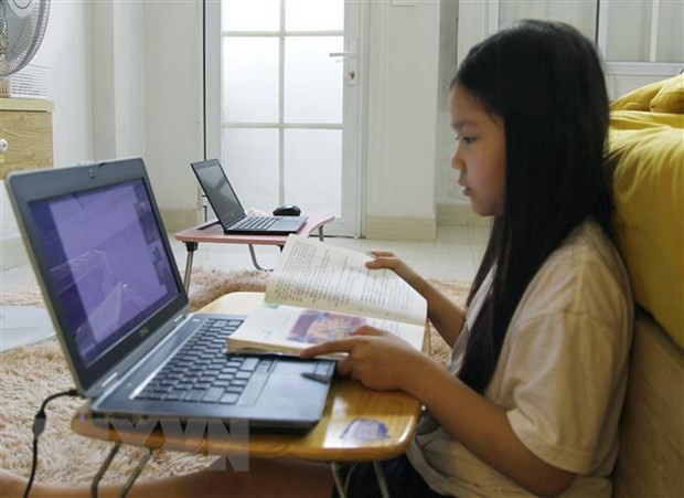 Học sinh học trực tuyến tại nhà. (Ảnh: Nguyễn Cúc/TTXVN) TP Hồ Chí Minh bước vào năm học mới trong bối cảnh dịch COVID-19 ảnh 1