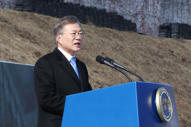 Tổng thống Hàn Quốc Moon Jae-in. (Nguồn: Yonhap/TTXVN) Tổng thống Hàn Quốc hoan nghênh Triều Tiên ngừng thử nghiệm vũ khí ảnh 1