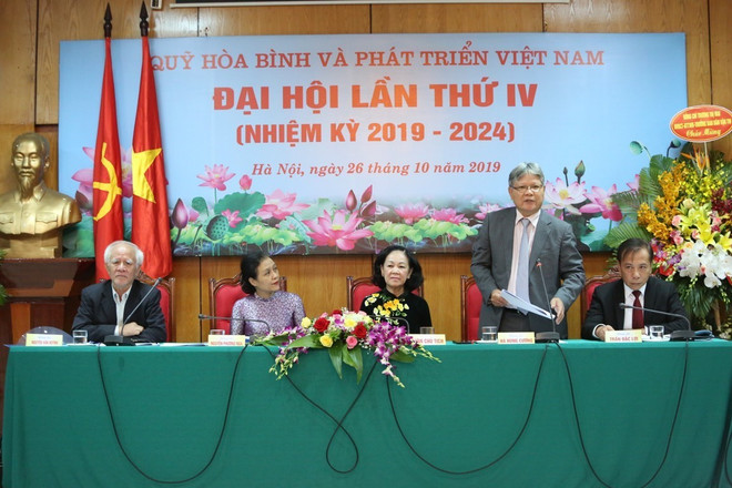 Chủ tịch Quỹ hòa bình và Phát triển Việt Nam Hà Hùng Cường phát biểu. (Ảnh: TTXVN phát) Ông Hà Hùng Cường được bầu làm Chủ tịch Quỹ Hòa bình Phát triển ảnh 1