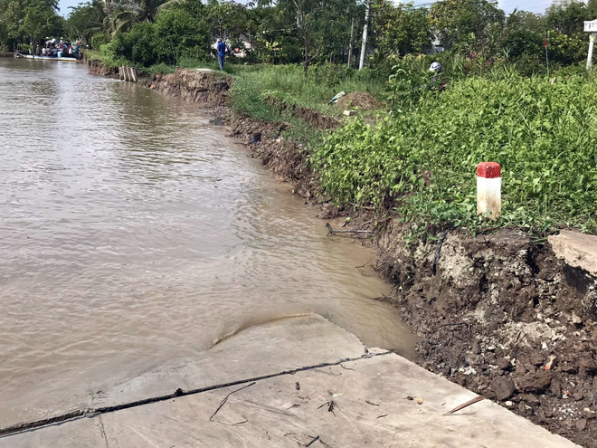 Cà Mau: Sạt lở trong đêm, tuyến đường bộ về xã Nguyễn Huân bị chia cắt ảnh 1
