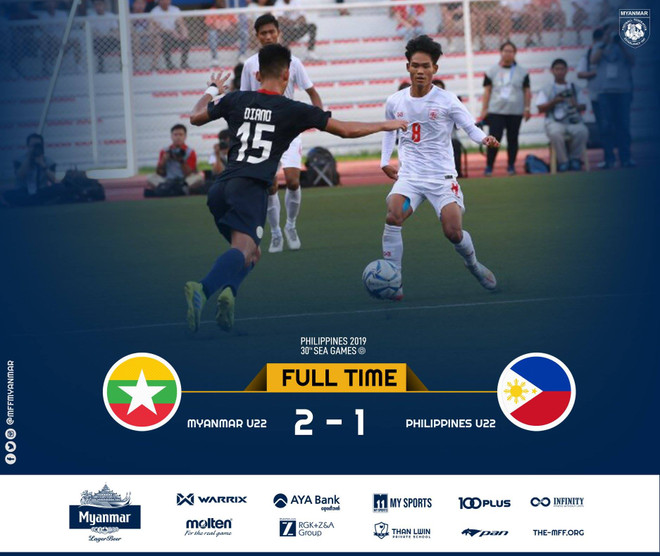 U22 Myanmar đánh bại U22 Philippines ở SEA Games 30. (Nguồn: MFF) Bại trận trước U22 Myanmar, U22 Philippines đối mặt nhiều khó khăn ảnh 1