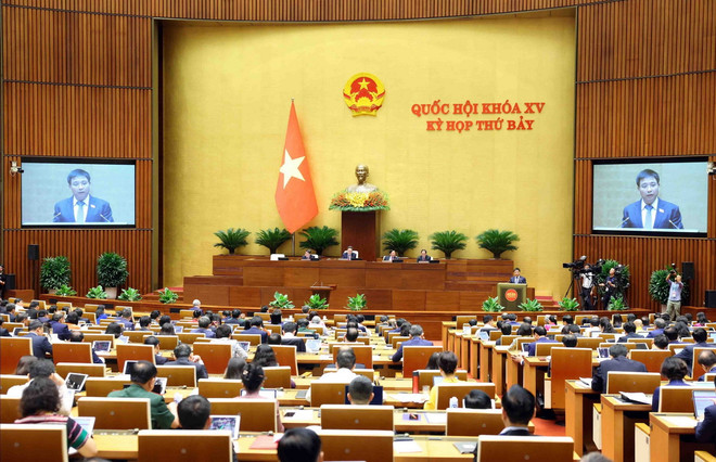 Bộ trưởng Giao thông vận tải Nguyễn Văn Thắng, thừa ủy quyền của Thủ tướng Chính phủ trình bày Tờ trình về chủ trương đầu tư Dự án đầu tư xây dựng đường cao tốc Bắc-Nam phía Tây đoạn Gia Nghĩa (Đắk Nông) - Chơn Thành (Bình Phước). (Ảnh: Phạm Kiên/TTXVN) ttxvn_nguyen van thang.jpg