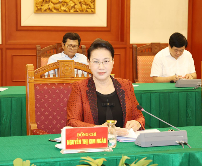 Ủy viên Bộ Chính trị, Chủ tịch Quốc hội Nguyễn Thị Kim Ngân phát biểu tại cuộc họp Tiểu ban Văn kiện Đại hội XIII của Đảng. (Ảnh: Trí Dũng/TTXVN) Tổng Bí thư: Chủ trương được thực tiễn chứng minh sẽ đưa vào báo cáo ảnh 1