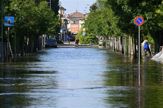 Cảnh ngập lụt tại Conselice, Emilia-Romagna, Italy, ngày 21/5/2023. (Ảnh: AFP/TTXVN) Italy: Ác mộng nước lụt ở thiên đường ẩm thực-văn hóa Emilia-Romagna ảnh 5