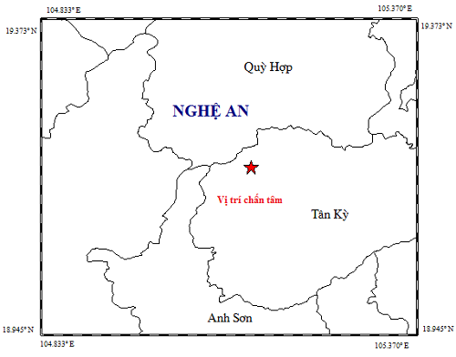 Khu vực xảy ra động đất. (Nguồn: igp-vast.vn) Nghệ An: Xuất hiện động đất có độ lớn 4,2, dư chấn kéo dài ảnh 1