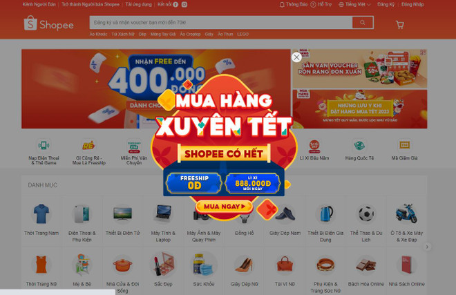 Shopee khuyến mại sắm Tết. (Ảnh chụp màn hình) Sắm Tết thời 4.0: Tiết kiệm thời gian và tài chính cho các bà nội trợ ảnh 1