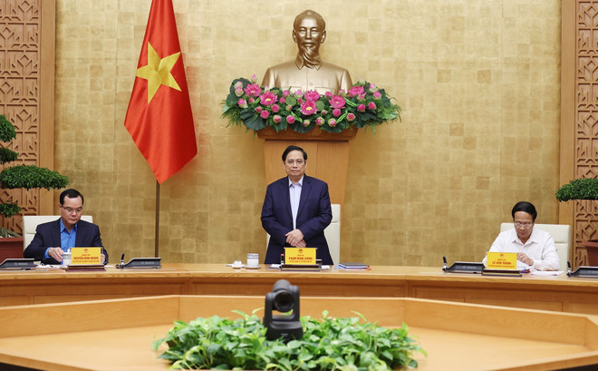 Thủ tướng Phạm Minh Chính chủ trì hội nghị. (Ảnh: Dương Giang/TTXVN) Thủ tướng: Chính phủ luôn tạo điều kiện để Công đoàn hoạt động tốt hơn ảnh 1