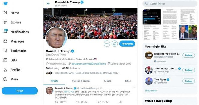 Tài khoản Twitter của cựu Tổng thống Mỹ Donald Trump. (Ảnh: AFP/TTXVN) Tài khoản Twitter của cựu Tổng thống Mỹ Donald Trump được khôi phục ảnh 1