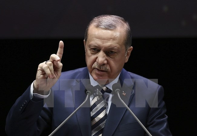 Tổng thống Thổ Nhĩ Kỳ Tayyip Erdogan. (Nguồn: AP/TTXVN) Căng thẳng trong quan hệ giữa Thổ Nhĩ Kỳ và EU leo thang ảnh 1