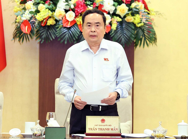 Chủ tịch Quốc hội Trần Thanh Mẫn phát biểu bế mạc phiên họp thứ 36 của Ủy ban Thường vụ Quốc hội. (Ảnh: Thống Nhất/TTXVN) TTXVN_2308Quochoi2.jpg