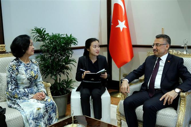 Trưởng Ban Dân vận Trung ương Trương Thị Mai hội kiến Phó Tổng thống Thổ Nhĩ Kỳ Fuat Oktay. (Ảnh: Ngự Bình/TTXVN) Trưởng Ban Dân vận Trung ương Trương Thị Mai làm việc tại Thổ Nhĩ Kỳ ảnh 1