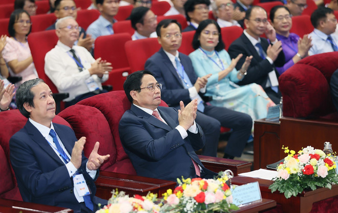 Thủ tướng Phạm Minh Chính dự Lễ khai khóa 2023 của Đại học Quốc gia Thành phố Hồ Chí Minh. (Ảnh: Dương Giang/TTXVN) ttxvn_DHQG TPHCM 3.jpg