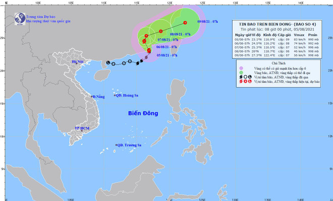 Bão số 4 có thể đổi hướng, sức gió gần tâm bão cấp 8, giật cấp 10 ảnh 1