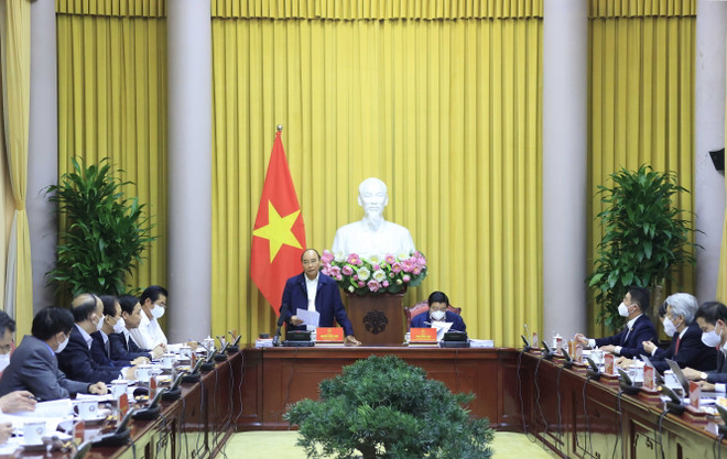 Chủ tịch nước Nguyễn Xuân Phúc phát biểu. (Ảnh: Thống Nhất/TTXVN) Chủ tịch nước: Đẩy nhanh tiến độ xây dựng Đề án về Nhà nước pháp quyền ảnh 2