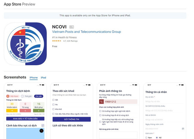 Ứng dụng khai báo y tế toàn dân NCOVI đã có mặt trên hệ điều hành iOS ảnh 1