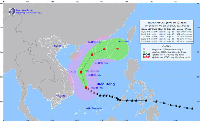 Hình ảnh và đường đi của cơn bão số 9. (Nguồn: nchmf.gov.vn) Dự báo thời tiết cả nước ngày 19/12, tin mới nhất về cơn bão số 9 ảnh 1