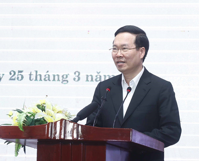 Chủ tịch nước Võ Văn Thưởng phát biểu tại buổi họp mặt. (Ảnh: Thống Nhất/TTXVN) Chủ tịch nước: Cựu cán bộ Đoàn truyền cảm hứng về tinh thần cống hiến ảnh 2