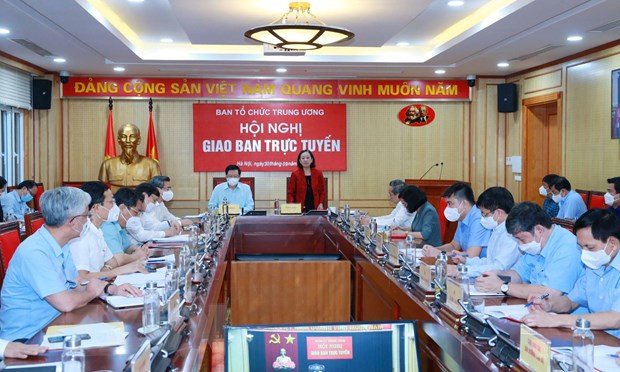 Quang cảnh hội nghị trực tuyến đánh giá công tác tổ chức xây dựng Đảng quý 3 của Ban Tổ chức Trung ương. (Ảnh: Phương Hoa/TTXVN) Kết quả nổi bật công tác tổ chức xây dựng Đảng từ sau Đại hội XIII ảnh 1