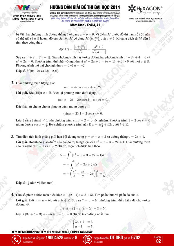Hướng dẫn giải đề thi môn Toán kỳ thi đại học, cao đẳng 2014 ảnh 2