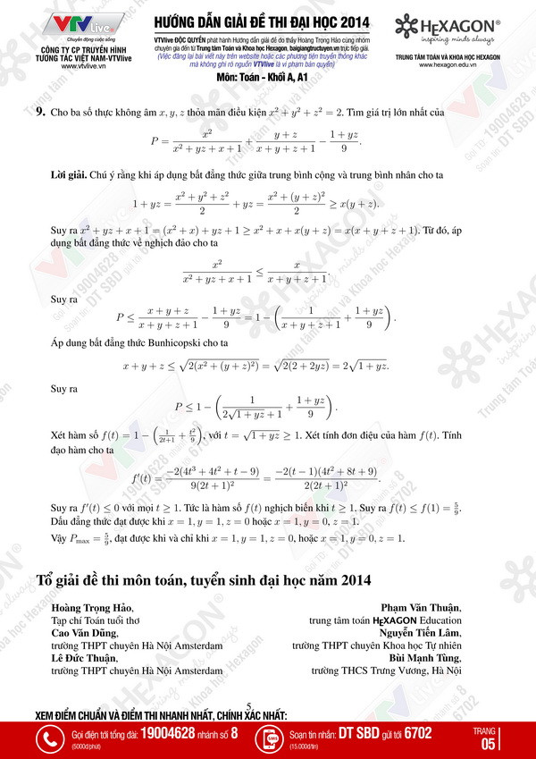 Hướng dẫn giải đề thi môn Toán kỳ thi đại học, cao đẳng 2014 ảnh 5