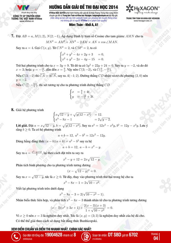 Hướng dẫn giải đề thi môn Toán kỳ thi đại học, cao đẳng 2014 ảnh 4