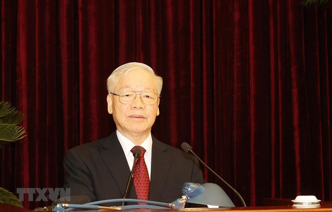 Tổng Bí thư Nguyễn Phú Trọng phát biểu khai mạc hội nghị. (Ảnh: Trí Dũng/TTXVN) Hội nghị Trung ương 6: Công tác kỷ luật của Đảng hợp lòng dân ảnh 2